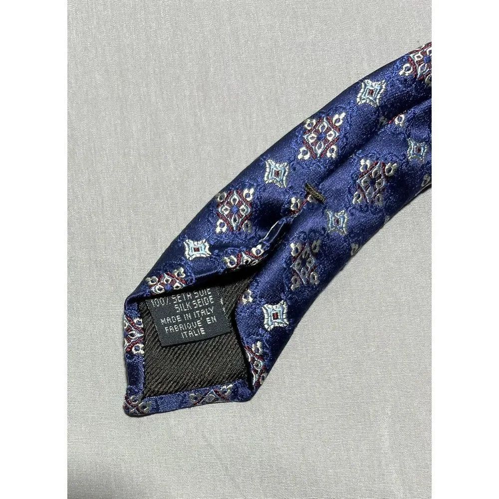 Mens Canali‎ Dark Blue Square Neat Print 100% Silk Neck Tie Made In Italy